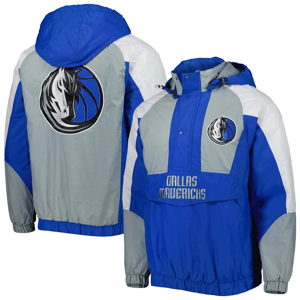 Men's Starter Royal Dallas Mavericks Body Check Raglan Hoodie Half-Zip Jacket