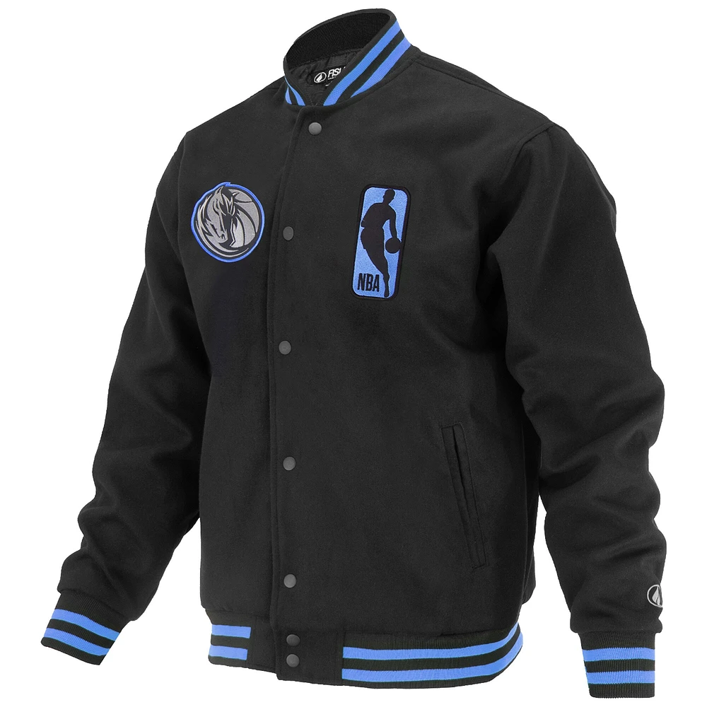 Unisex FISLL Black Dallas Mavericks Logoman Shadow Collection Full-Snap Varsity Jacket