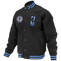 Unisex FISLL Black Dallas Mavericks Logoman Shadow Collection Full-Snap Varsity Jacket
