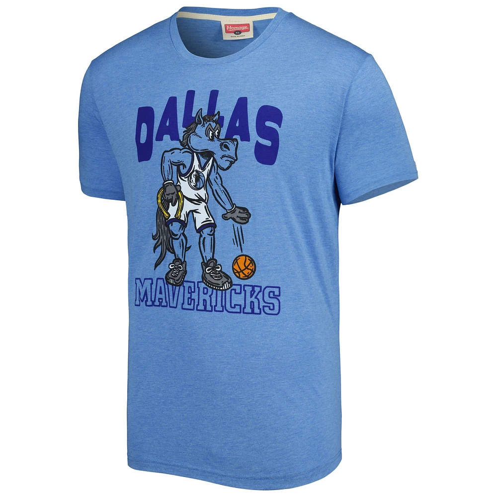 Unisex Homage Light Blue Dallas Mavericks Team Mascot Tri-Blend T-Shirt