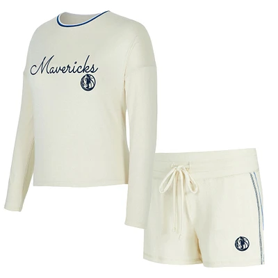 Women's Concepts Sport Cream Dallas Mavericks Kaki Hacci Knit Long Sleeve T-Shirt & Shorts Set