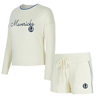 Women's Concepts Sport Cream Dallas Mavericks Kaki Hacci Knit Long Sleeve T-Shirt & Shorts Set