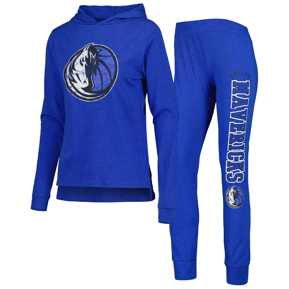 Ensemble de pyjama à capuche et pantalon Dallas Mavericks Team Concepts Sport Heather Blue pour femme