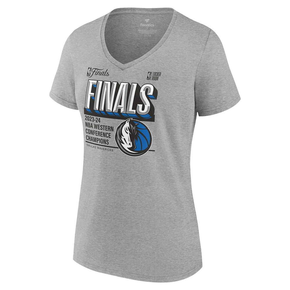 Women's Fanatics Steel Dallas Mavericks 2024 Western Conference Champions Locker Room Post Up Move V-Neck T-Shirt