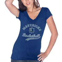 Majestic Threads Dirk Nowitzki Blue Dallas Mavericks T-shirt triple mélange nom et numéro pour femme