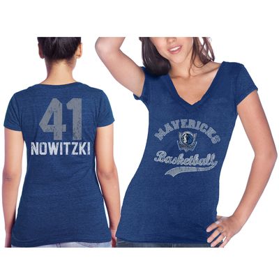 Women's Majestic Threads Dirk Nowitzki Blue Dallas Mavericks Name & Number Tri-Blend T-Shirt