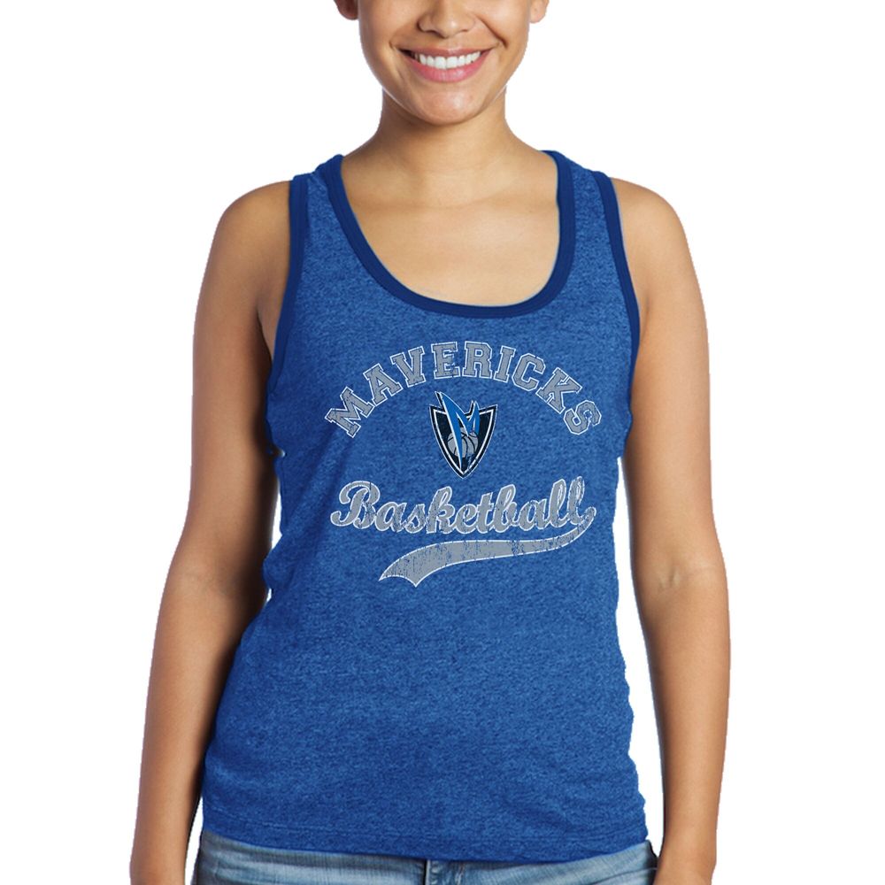 Women's Majestic Threads Dirk Nowitzki Royal Dallas Mavericks Name & Number Tri-Blend Tank Top