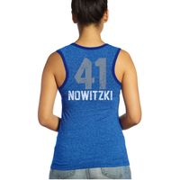 Women's Majestic Threads Dirk Nowitzki Royal Dallas Mavericks Name & Number Tri-Blend Tank Top