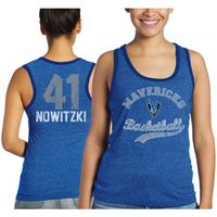 Women's Majestic Threads Dirk Nowitzki Royal Dallas Mavericks Name & Number Tri-Blend Tank Top