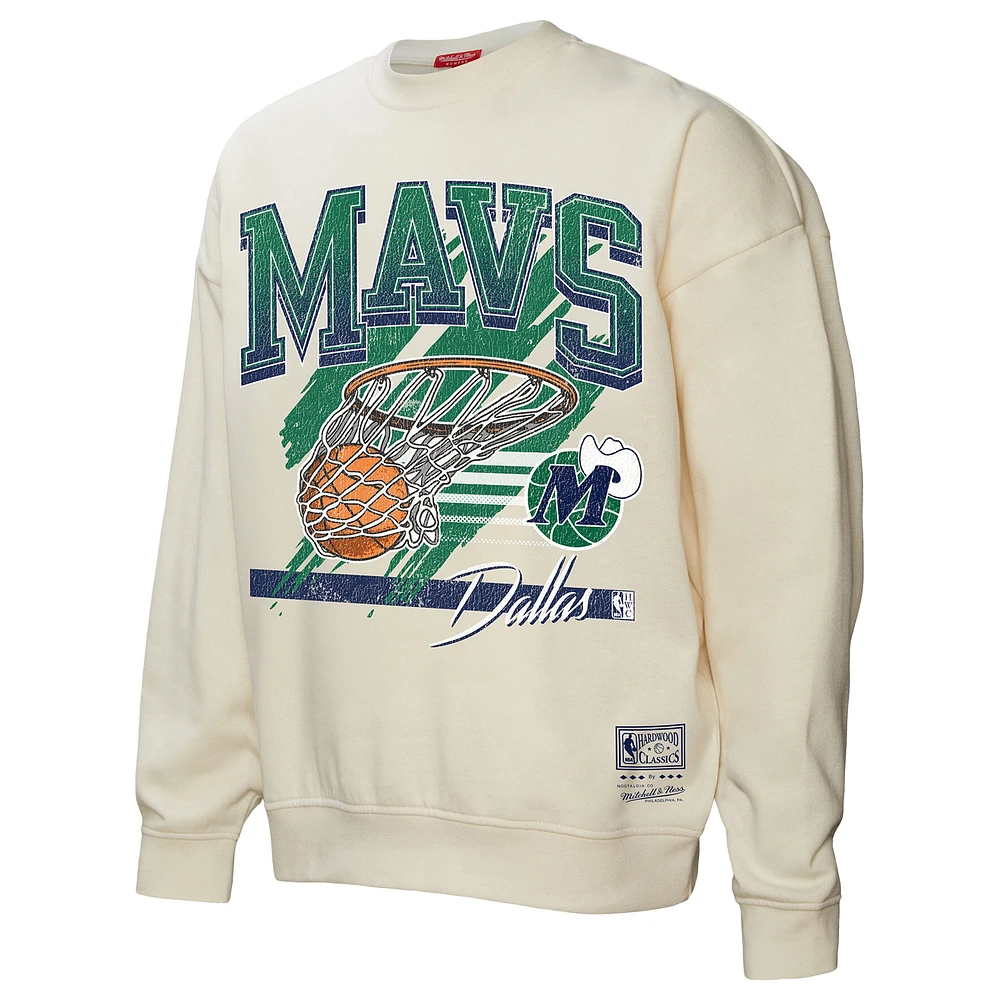 Women's Mitchell & Ness Cream Dallas Mavericks Brush Bucket Pullover Sweatshirt