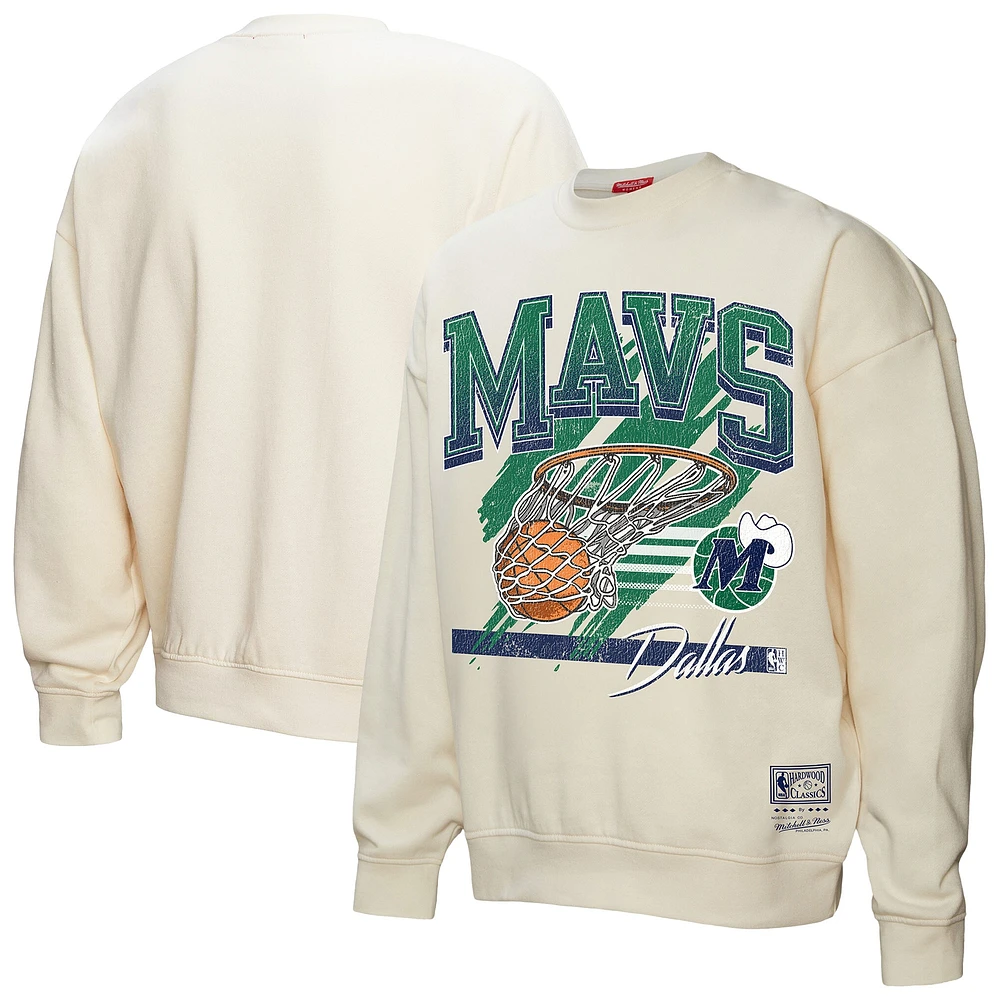 Women's Mitchell & Ness Cream Dallas Mavericks Brush Bucket Pullover Sweatshirt