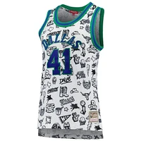 Women's Mitchell & Ness Dirk Nowitzki White Dallas Mavericks 1998 Doodle Swingman Jersey