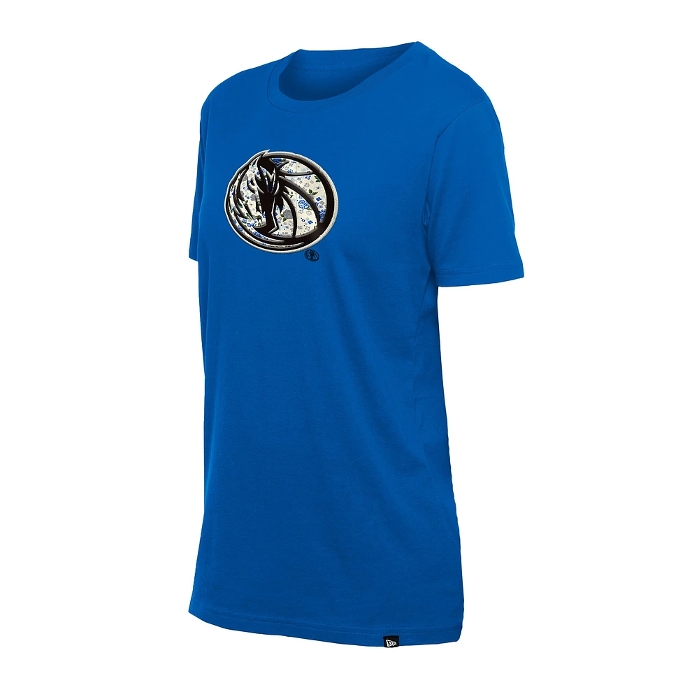 Women's New Era Blue Dallas Mavericks Glam Game Flower T-Shirt