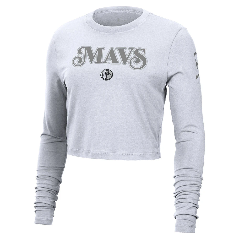 Women's Nike White Dallas Mavericks 2024/25 City Edition Essential Logo Slim Fit Long Sleeve Cropped T-Shirt