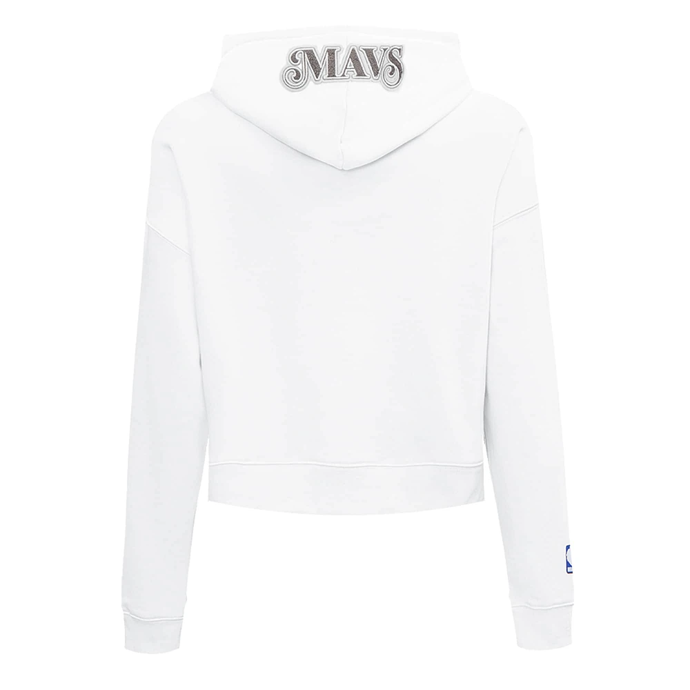 Women's Pro Standard White Dallas Mavericks 2024/25 City Edition Chenille Applique Cropped Pullover Hoodie