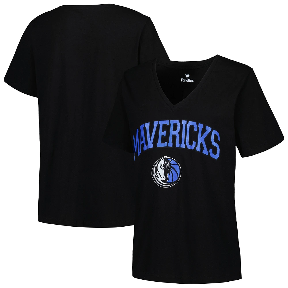 Profil noir Dallas Mavericks pour femmes, grande taille, arc sur le logo, t-shirt à col en V