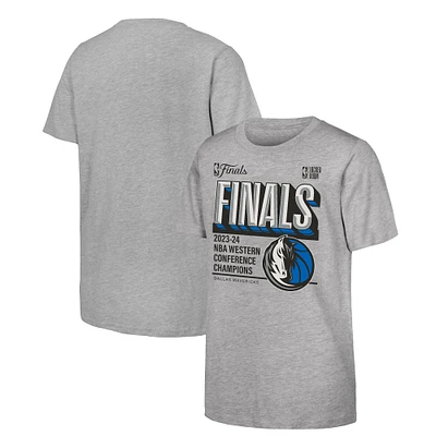 Youth Fanatics Heather Grey Dallas Mavericks 2024 Champions de la Conférence Ouest T-shirt vestiaire