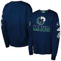 Youth Mitchell & Ness Navy Dallas Mavericks  Hardwood Classics All Over Long Sleeve T-Shirt