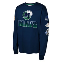 Youth Mitchell & Ness Navy Dallas Mavericks  Hardwood Classics All Over Long Sleeve T-Shirt