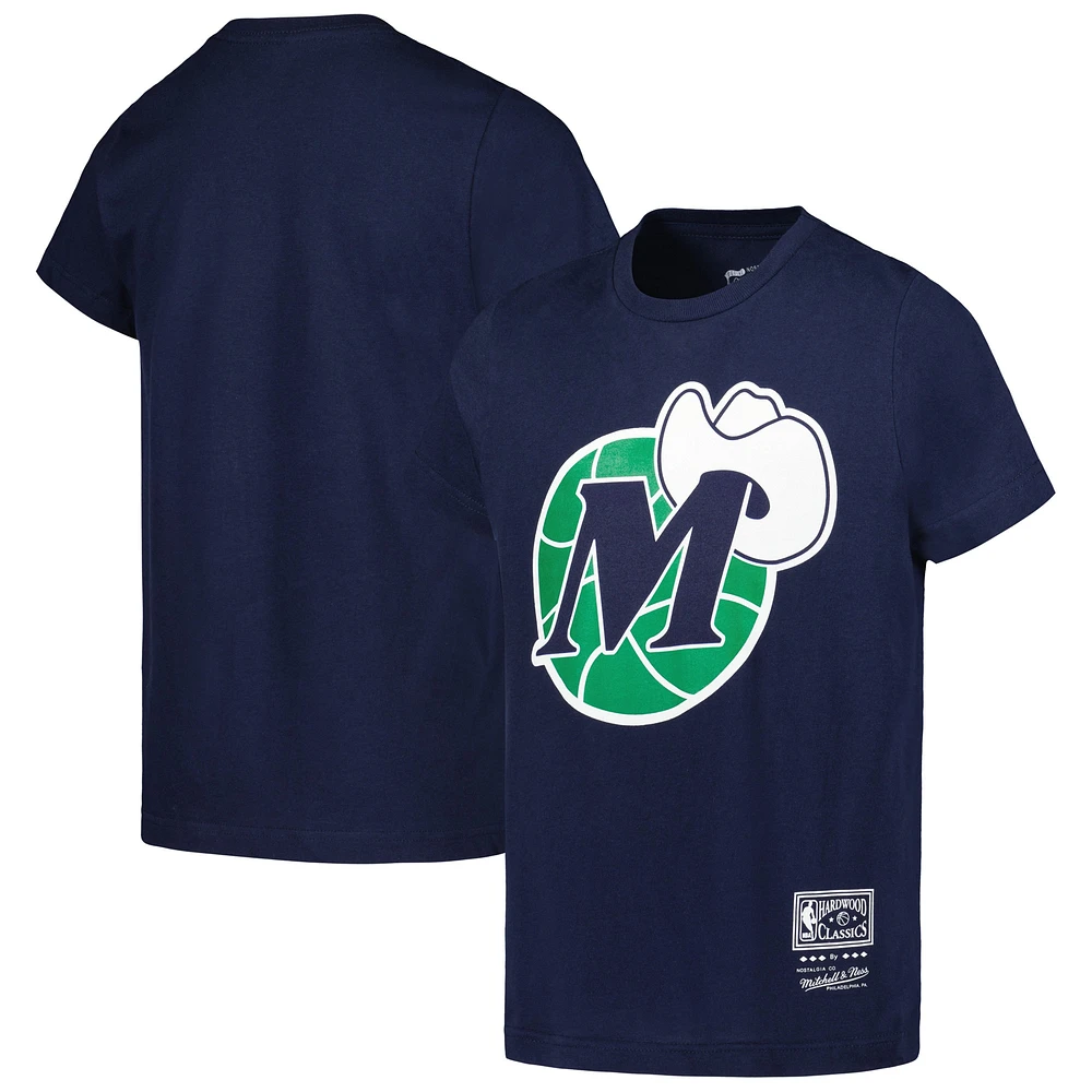 T-shirt avec logo rétro Mitchell & Ness pour jeunes Dallas Mavericks Hardwood Classics bleu marine