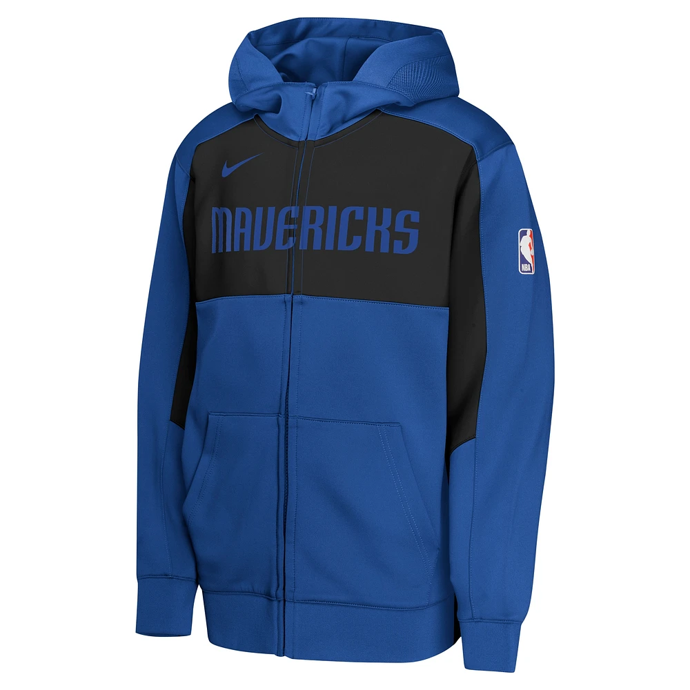 Sweat à capuche entièrement zippé Nike Dallas Mavericks Authentic On-Court Showtime Performance bleu/noir pour jeune