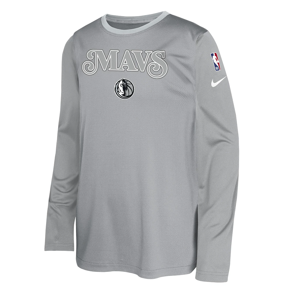 T-shirt de tir à manches longues Nike Silver Dallas Mavericks 2024/25 City Edition pour jeunes