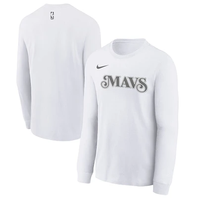 Youth Nike  White Dallas Mavericks 2024/25 City Edition Wordmark Performance Long Sleeve T-Shirt