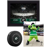 Coffret pour jeunes collectionneurs des Dallas Stars - Comprend une plaque Team Stadium 10,5" x 13", une rondelle de jeu officielle et une photographie de mascotte non signée 8" x 10"
