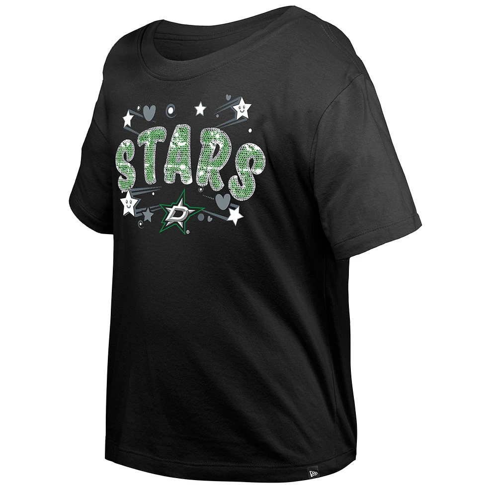 T-shirt à paillettes noir Dallas Stars Flip pour fille New Era Youth