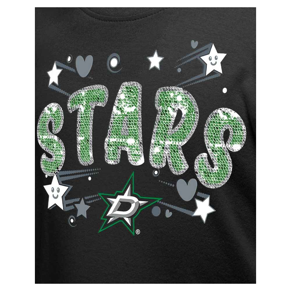Girl's Youth New Era  Black Dallas Stars Flip Sequin T-Shirt