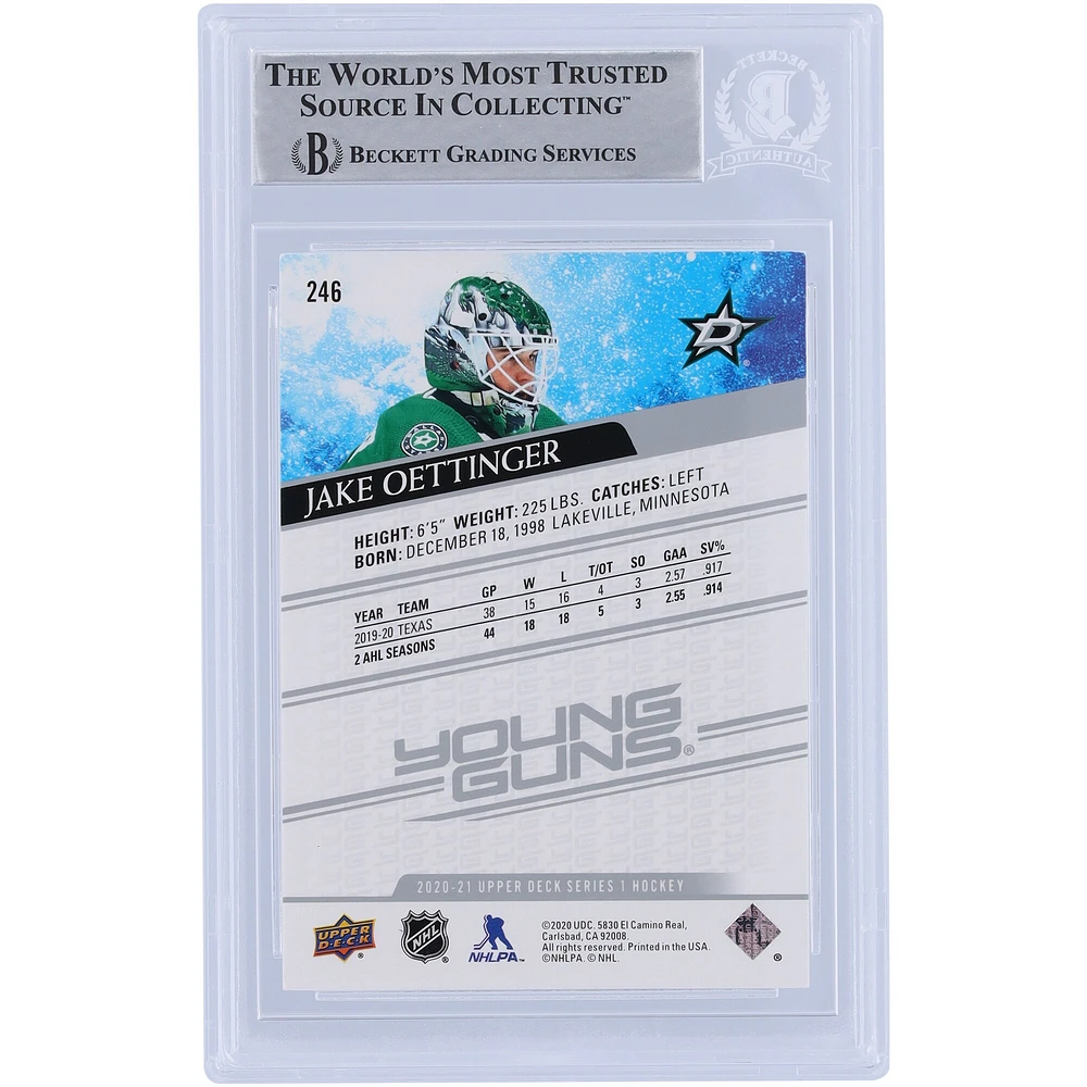 Jake Oettinger Dallas Stars Autographié 2020-21 Upper Deck Série 1 Young Guns #246 Beckett Fanatics Witnessed Rookie Card