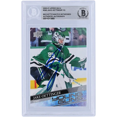 Jake Oettinger Dallas Stars Autographié 2020-21 Upper Deck Série 1 Young Guns #246 Beckett Fanatics Witnessed Rookie Card