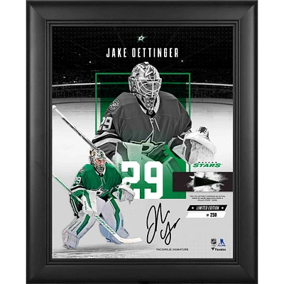 Jake Oettinger Dallas Stars Facsimile Signature Framed 11" x 14" Impact Collage with a Piece of Game-Used Puck - Limited Edition of 250