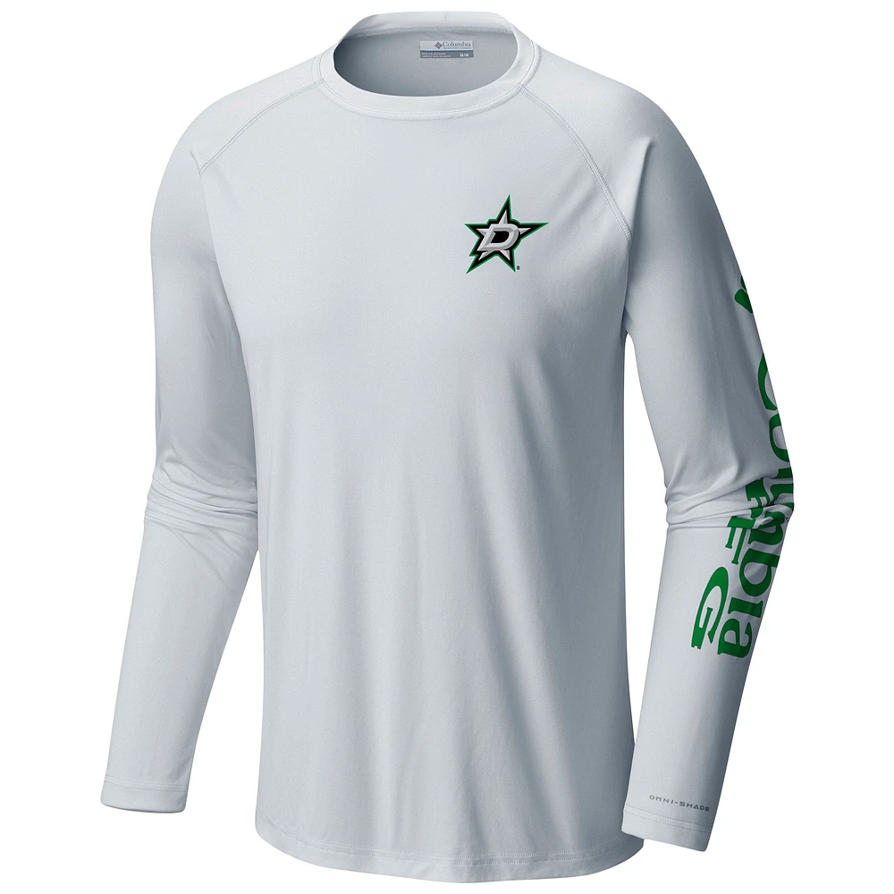 Men's  Columbia White Dallas Stars Terminal Tackle Omni-Shade Raglan Long Sleeve T-Shirt