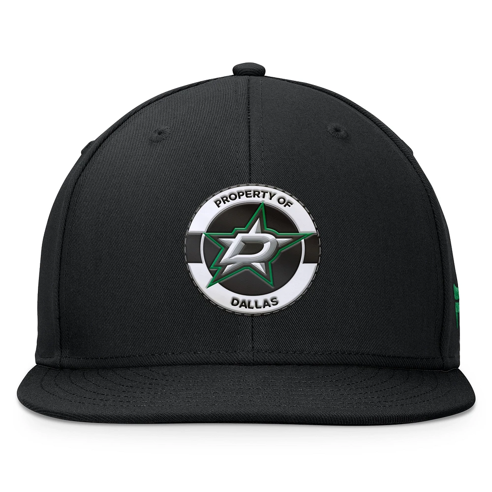 Casquette Snapback authentique Pro Training Camp Fanatics noire Dallas Stars pour hommes