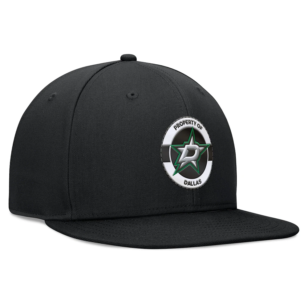 Casquette Snapback authentique Pro Training Camp Fanatics noire Dallas Stars pour hommes