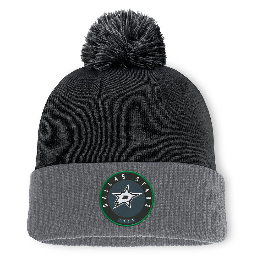 Bonnet en tricot à revers avec pompon Fanatics pour homme, noir, Dallas Stars