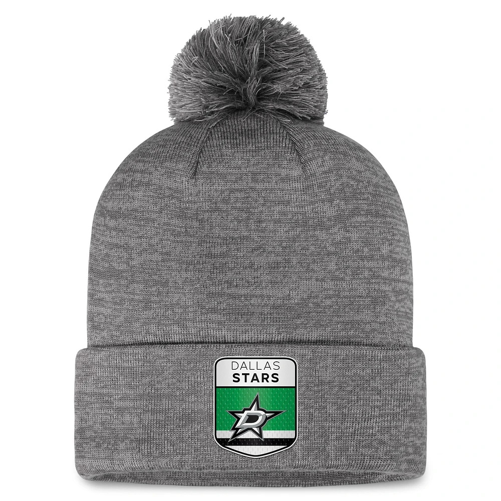 Bonnet en tricot à revers de glace authentique Pro Home Fanatics gris Dallas Stars pour hommes avec pompon