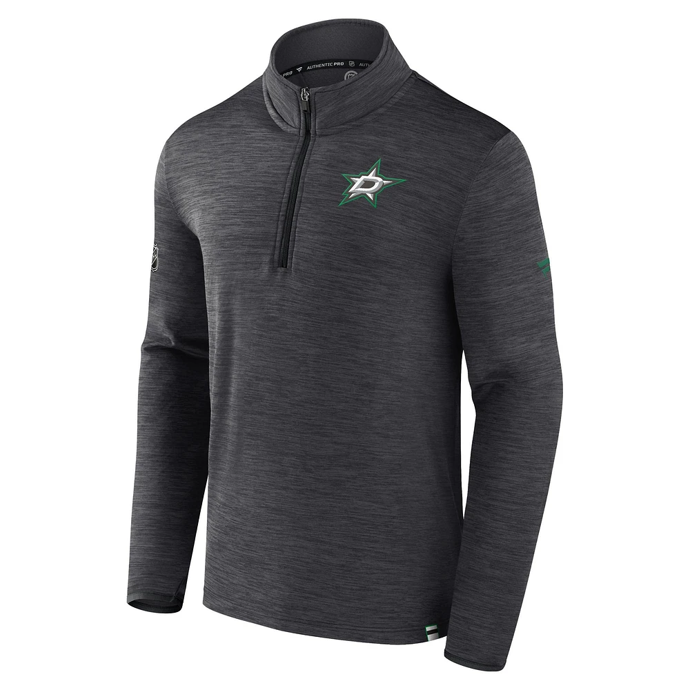 Men's Fanatics  Heather Charcoal Dallas Stars Authentic Pro Lightweight Quarter-Zip Pullover