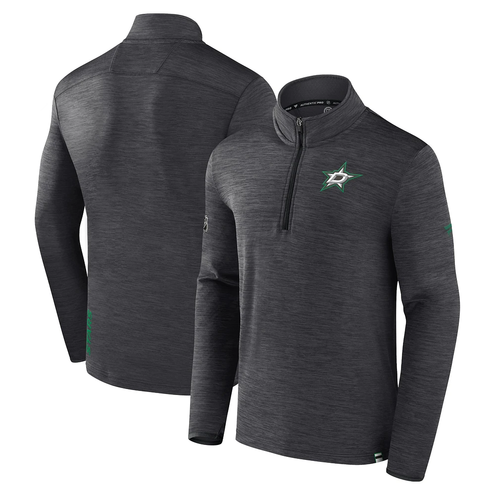 Men's Fanatics  Heather Charcoal Dallas Stars Authentic Pro Quarter-Zip Pullover Top