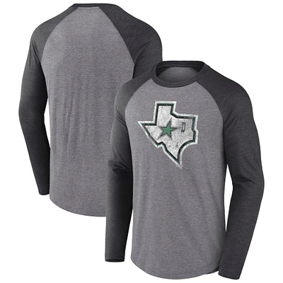 Men's Fanatics Heather Gray Dallas Stars Reverse Retro Raglan Tri-Blend Long Sleeve T-Shirt