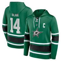 Fanatics pour hommes Jamie Benn Kelly Vert Dallas Stars Nom et numéro Pull à capuche lacets