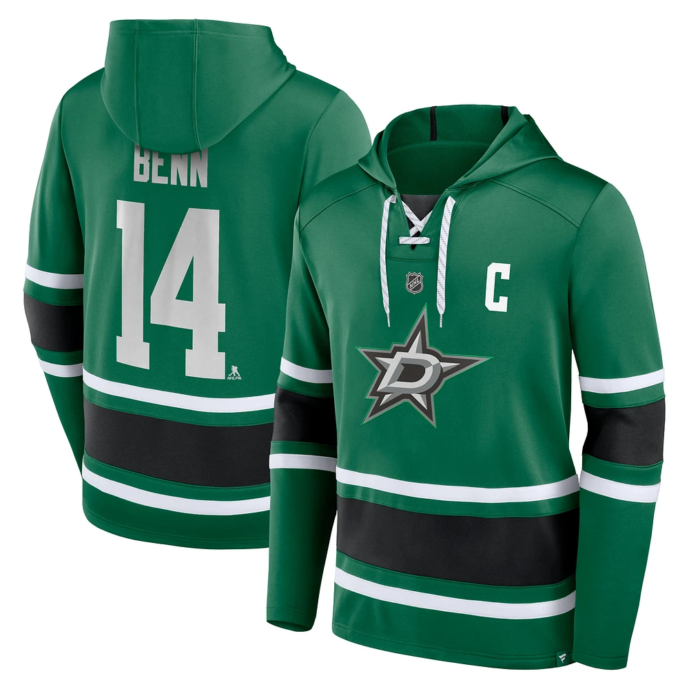 Men's Fanatics Jamie Benn Kelly Green Dallas Stars Name & Number Lace-Up Pullover Hoodie