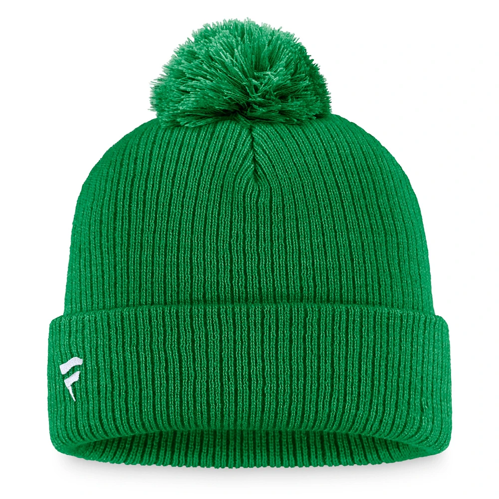 Bonnet en tricot à revers avec logo principal Fanatics Kelly Green Dallas Stars Core pour hommes avec pompon