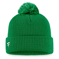 Bonnet en tricot à revers avec logo principal Fanatics Kelly Green Dallas Stars Core pour hommes avec pompon