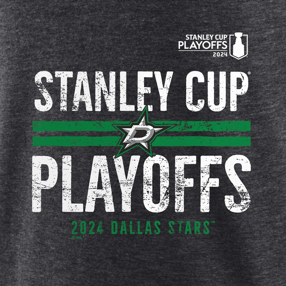 T-shirt tri-blend pour homme avec barre transversale des séries éliminatoires de la Coupe Stanley 2024 Stars Dallas, anthracite chiné