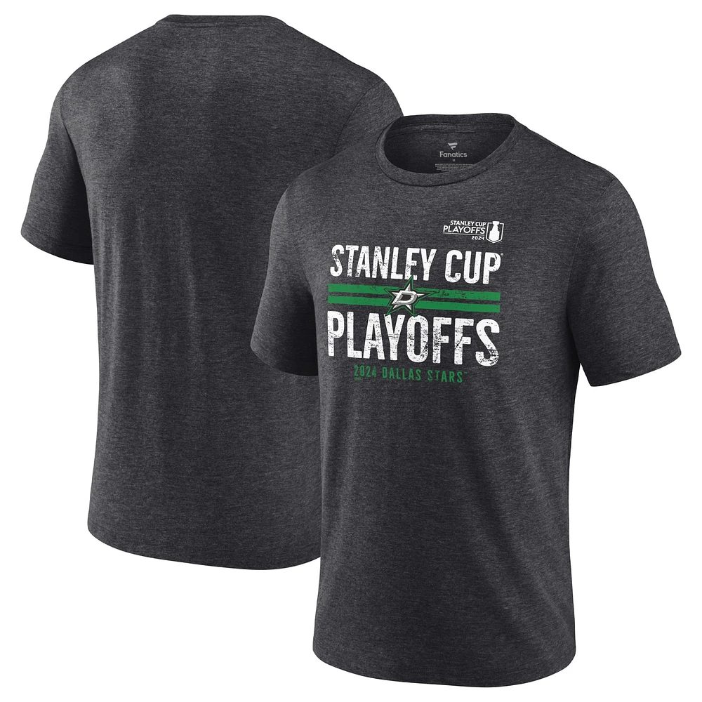 Men's  Heather Charcoal Dallas Stars 2024 Stanley Cup Playoffs Crossbar Tri-Blend T-Shirt