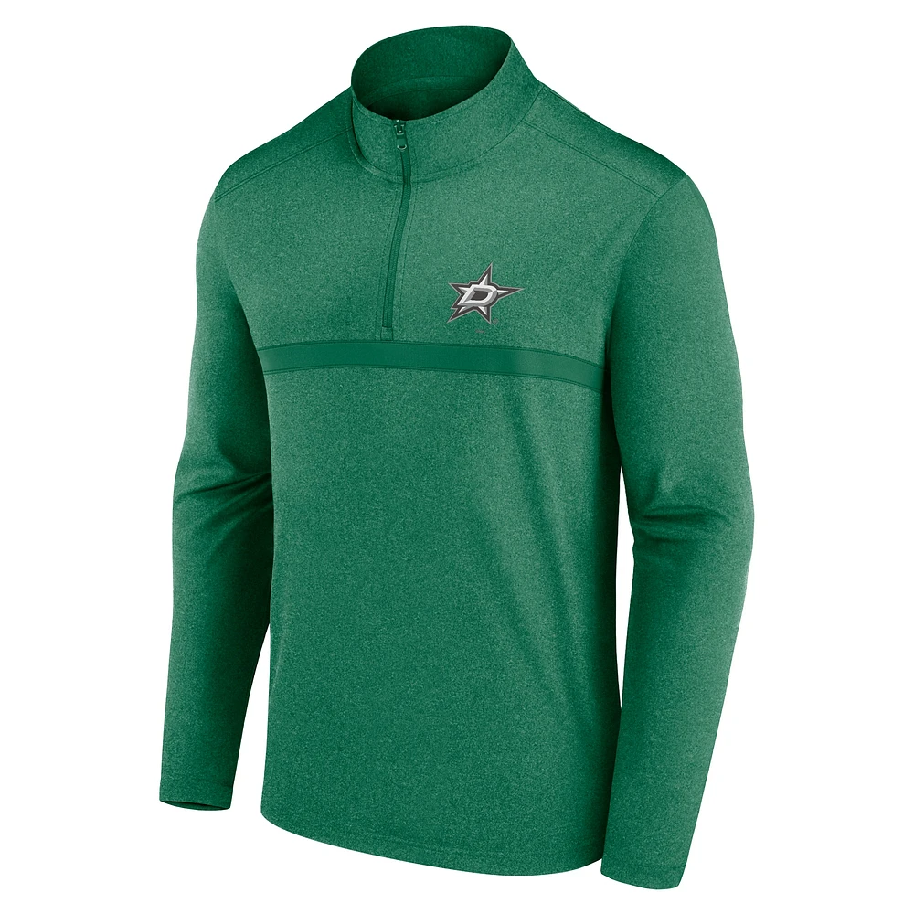Men's  Heather Kelly Green Dallas Stars Head-to-Head Raglan Quarter-Zip Top