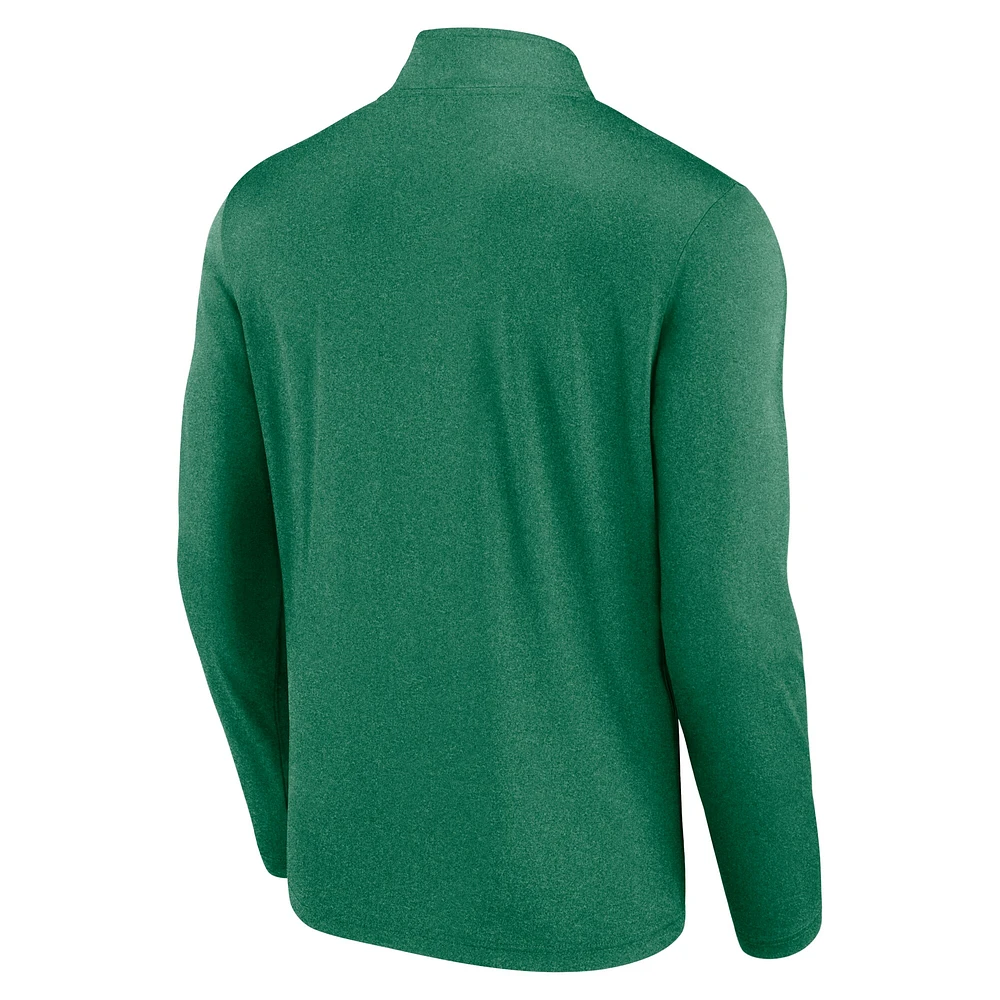 Men's  Heather Kelly Green Dallas Stars Head-to-Head Raglan Quarter-Zip Top