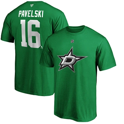 T-shirt authentique pour homme Joe Pavelski Kelly Green Dallas Stars Player avec nom et numéro Stack